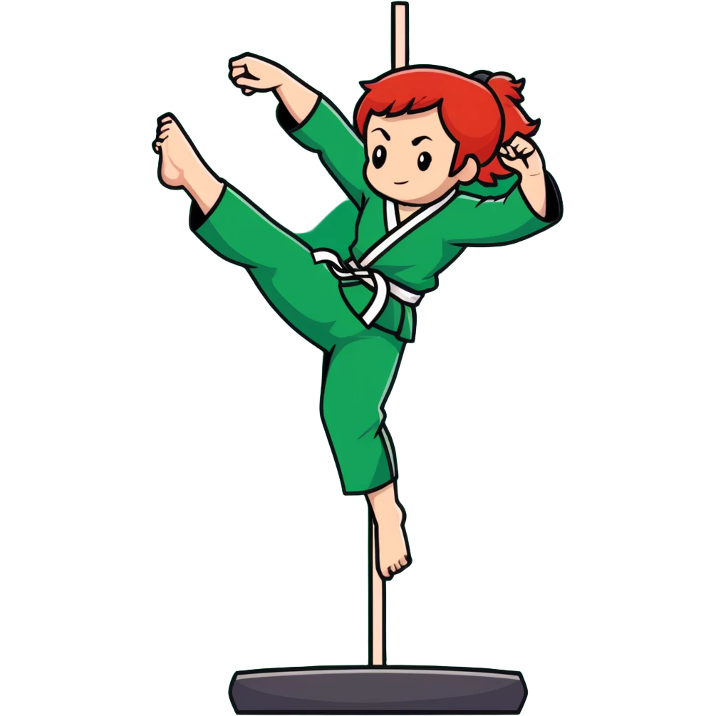 redhead martial artist with red hair doing a jiu jitsu pose while pole dancing emoji