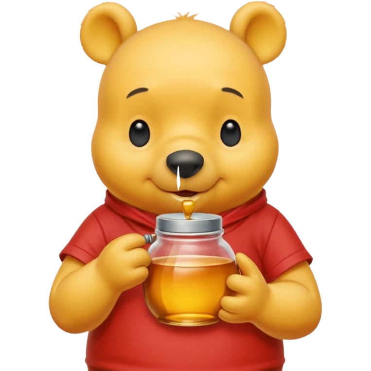ursinho Pooh holding honey pot yellow red shirt simple emoji