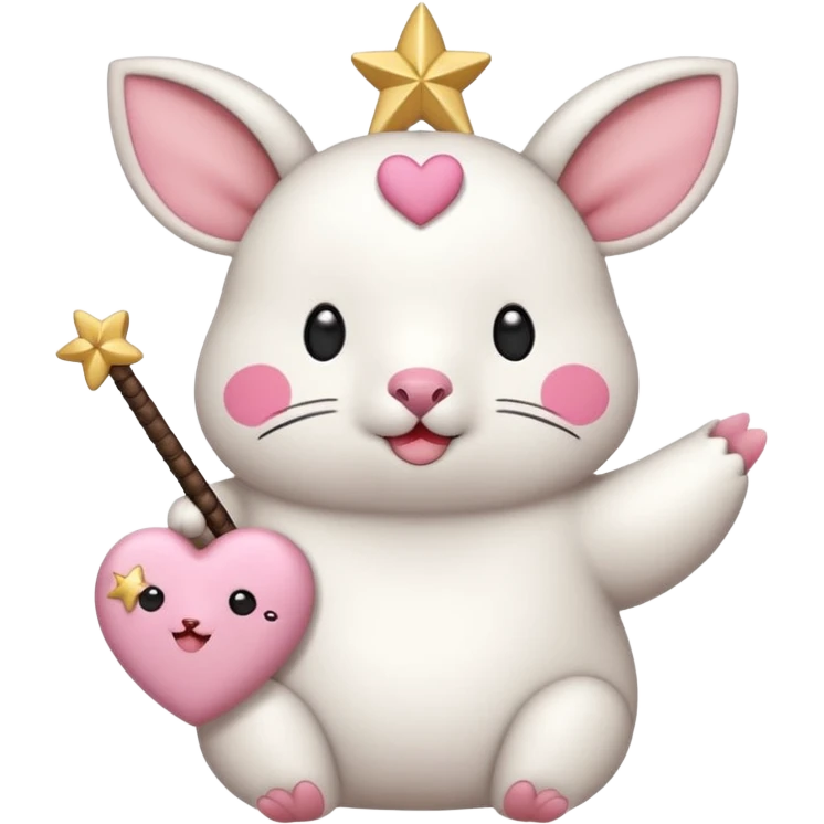 GENERATE ME A MOMONGA WHITE ANIMAL  FROM CHIIKAWA AND PUT A SAKURA FLOWER ON HIS HEAD AND A STAR PELT ON HIS BELLY AND A HEART PURSE ON HIS ARM WITH HIS FACE MAKE HIS TOUNGE STICK OUT WITH A LITTLEPINCH OFDROOL emoji
