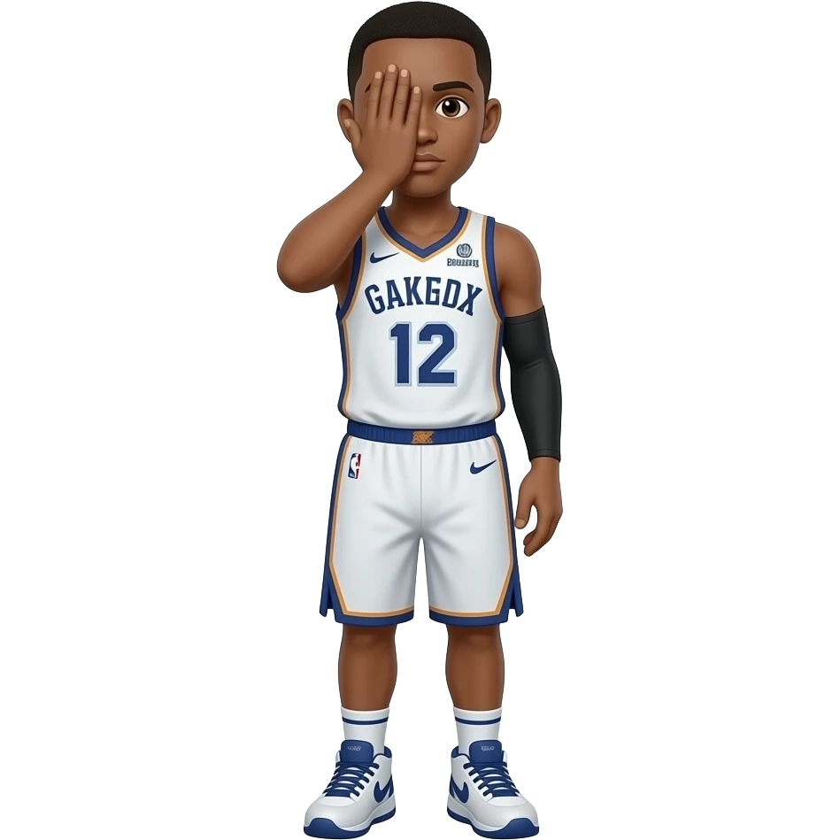 basketball player with his hand fully over his face with only his thumb, index, and pointer finger up. emoji