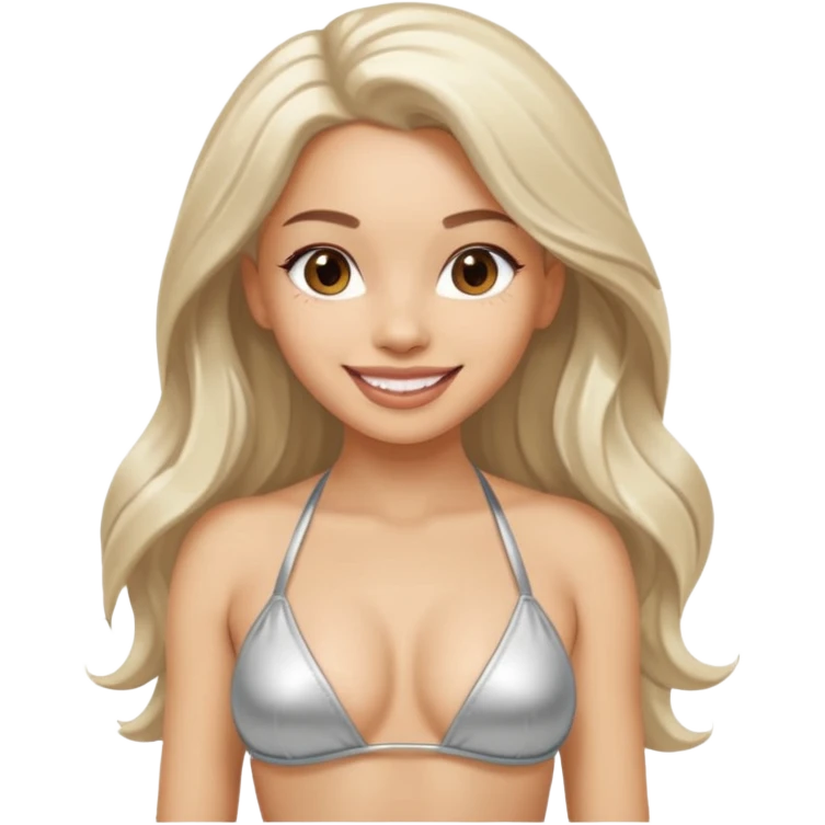woman with light long hair in silvr bikini looking at the camera with sexy pose emoji