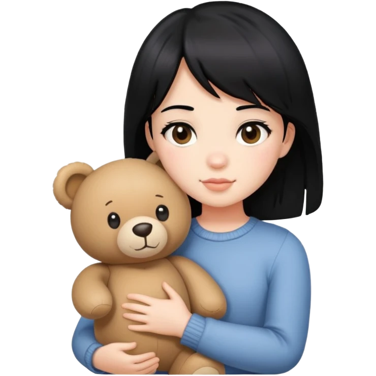 girl with black hair and side bangs holding a teddy bear emoji