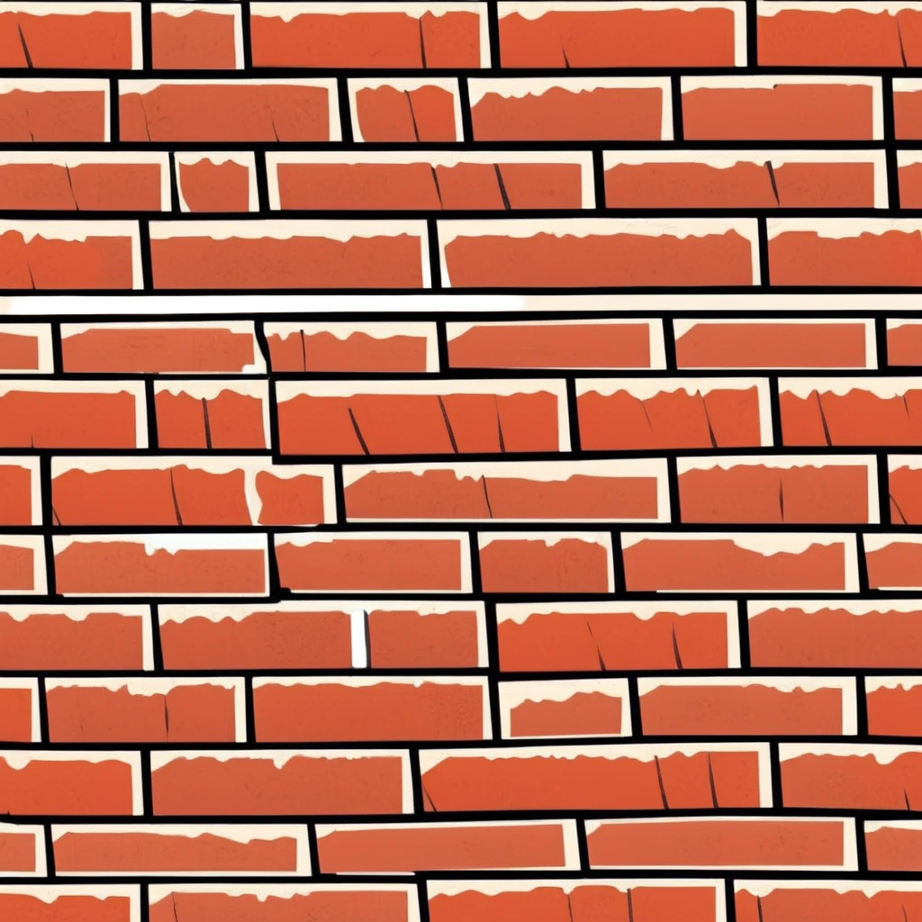 close-up of a brick wall with red and brown bricks, visible mortar, rough texture, slight weathering, cracks in cartoonish sticker style emoji