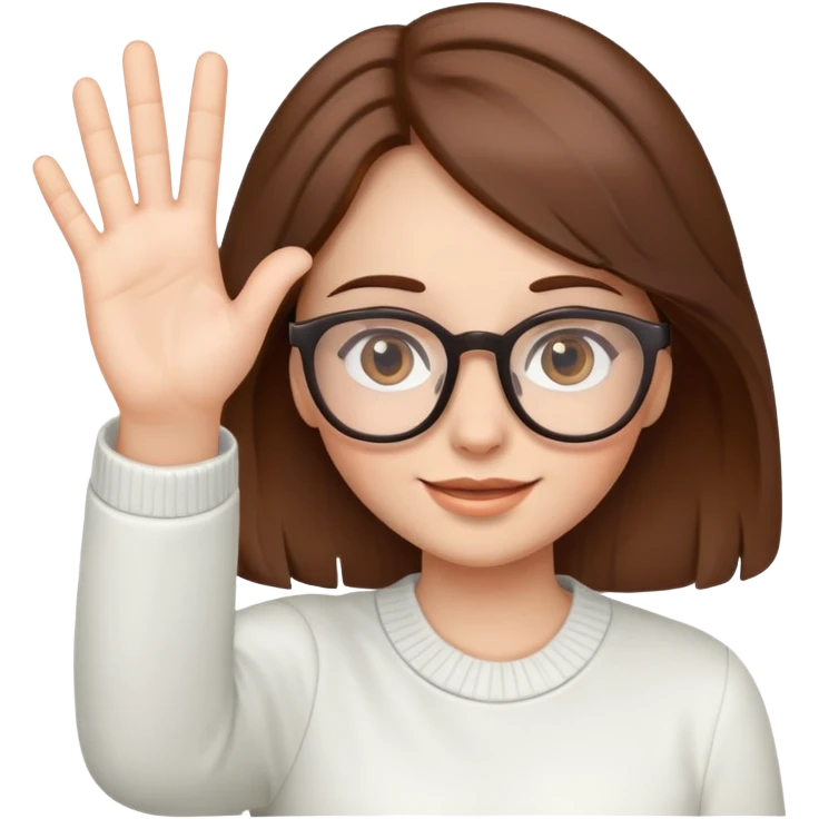 brown hair girl with glasses emoticon waving hello emoji