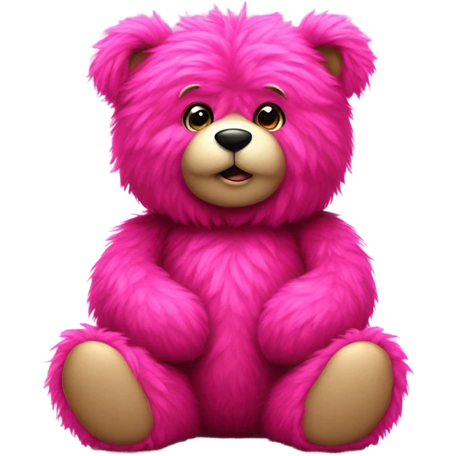Realistic isolated big full length fluffy hot pink long fuzzy hair valentines Day stuffed Teddy Bear sitting up. emoji