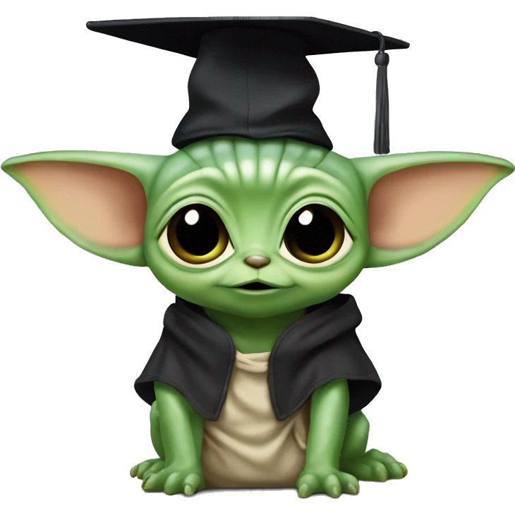 cuty chamaleon similar to baby yoda with a university mortarboard emoji