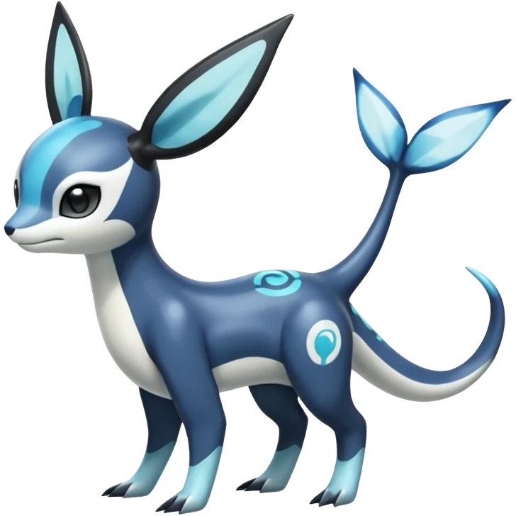 Black and white smooth glossy soft hot Meloetta-Dialga-Orca-Vaporeon-Umbreon-Pokémon-Fakémon-fusion-hybrid-creature (full body), 4-legged,  emoji