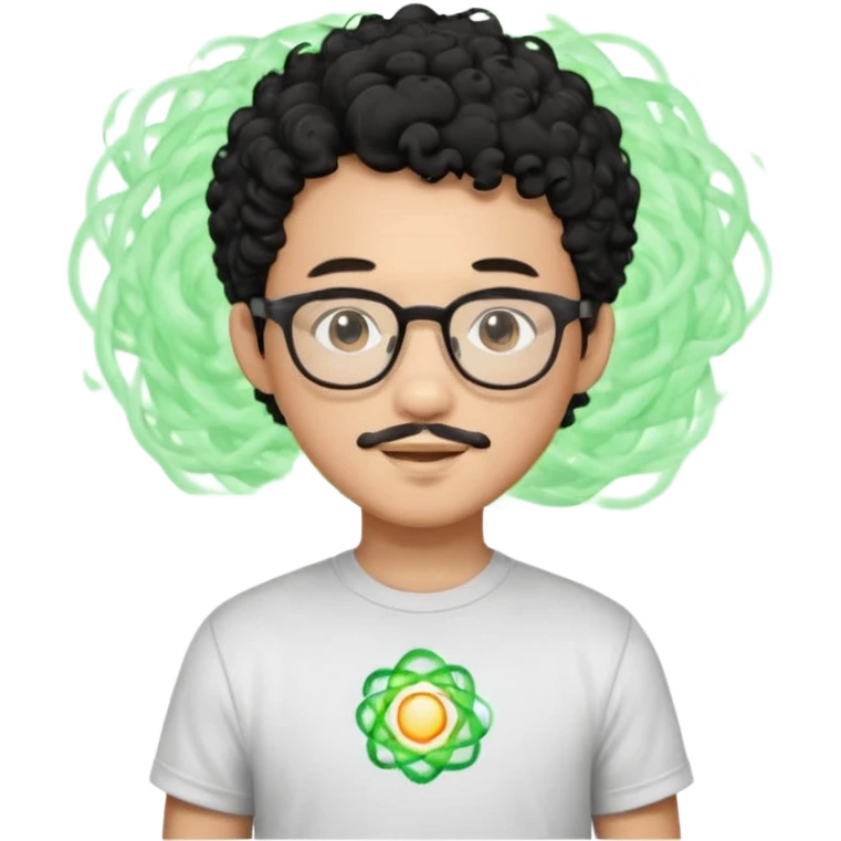 A young boy DEVELOPER WITH A laptop, black curly short hair, wearing glasses, a thin goatee, his skin is asian

Add the word "PIF" floating around him emoji
