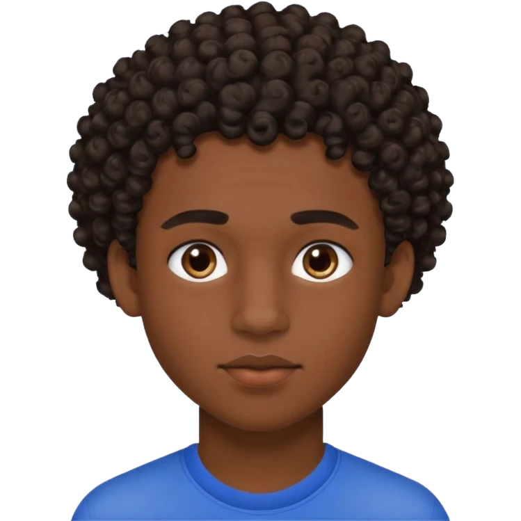 Une homme de 17 ans il a la peau noir foncé , des lèvres pulpeuses des sourcils plus ou moins épais Il a un taper bouclé  mais que au dessus il a un dégradé sur les côtés  emoji