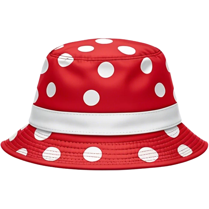  red bucket hat with white polka dots, playful and trendy emoji