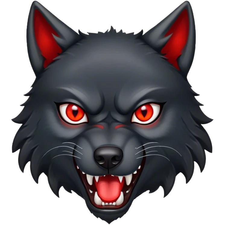 Evil aggressive black wolf with red eyes emoji