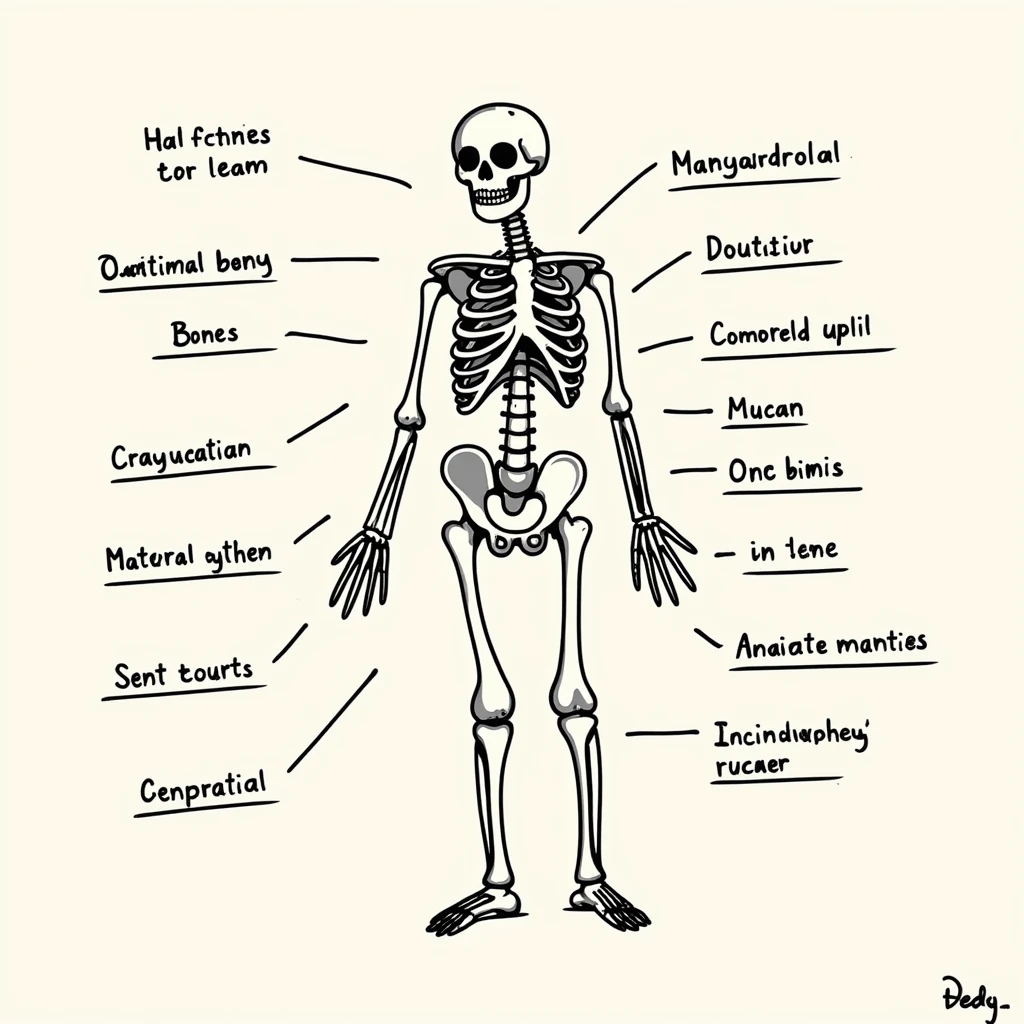 hand-drawn human body diagram with labeled parts emoji
