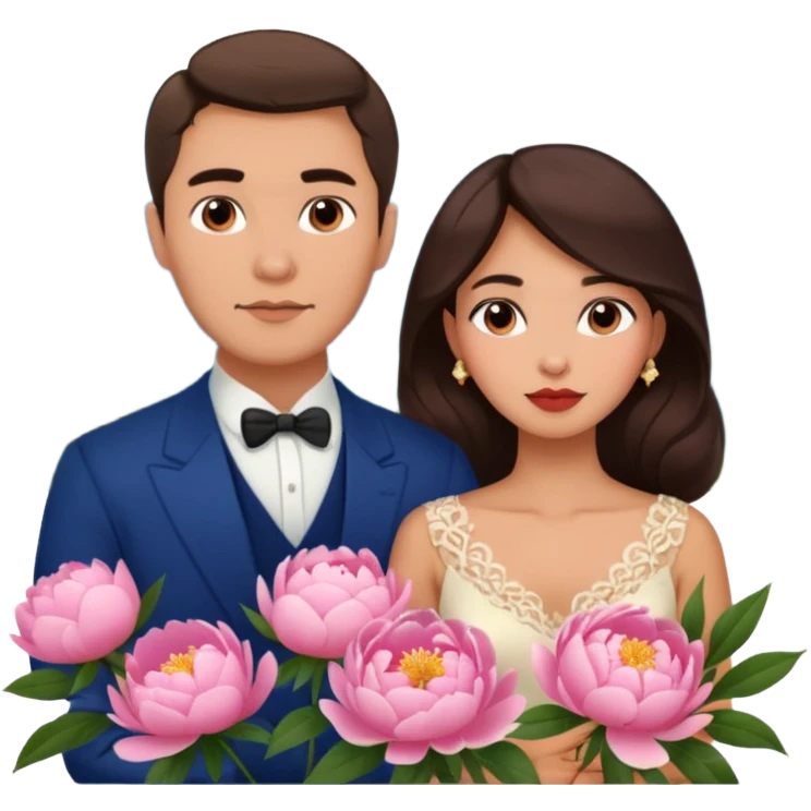 Couple traveling in Montenegro russian man and elegant  Latina girl delicate peonies and mountains in the background  emoji