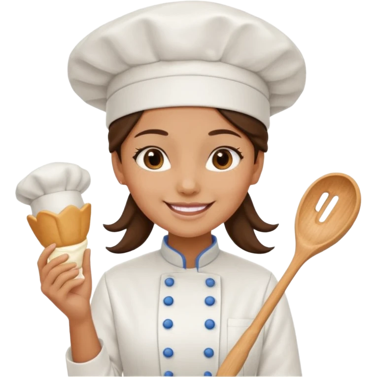 Young female baker - wearing a white chef's hat and holding a cream piping bag emoji