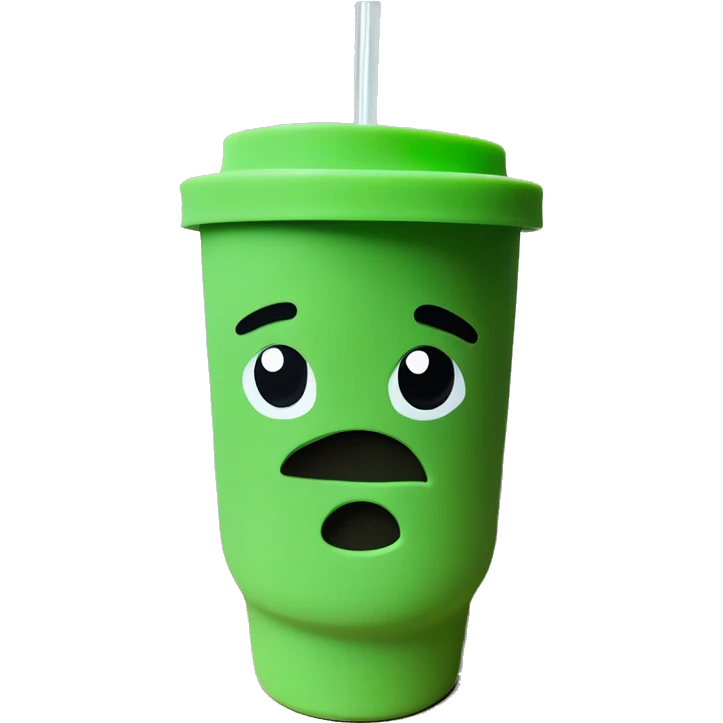 Drink tumbler mug, matte green, with lid and clear straw and handle emoji