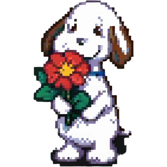 Snoopy holding a flower emoji