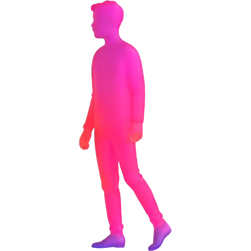 human silhouette, transparent glass with bright pink gradient from #FF335F to #FF99AA, shadows and highlights, minimalistic emoji