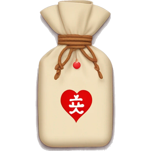 A Japanese omamori with a love heart on it, with a knot emoji