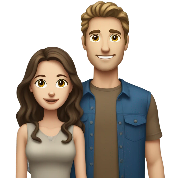 Brunette blue-eyed white Couple (Guy has brown hair long on top) (girl has wavy hair) emoji