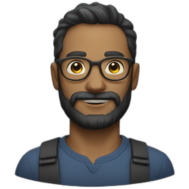 a man with a dark beard and round glasses predicting the weather emoji