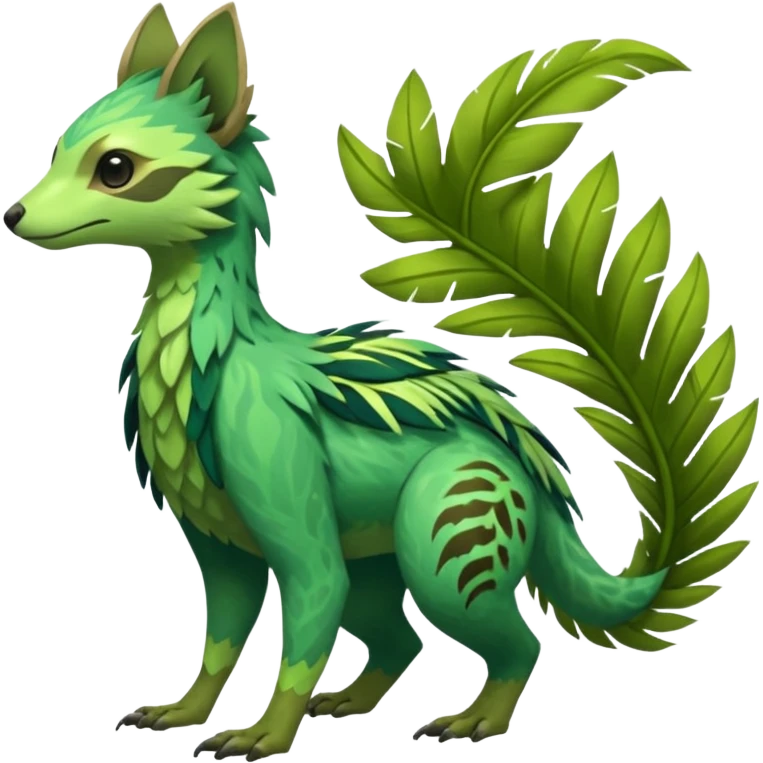  Tropical feathery shamanic cultural Greenish beautiful handsome gorgeous aesthetic colorful vibrant Vernid-Trico-species-Fakemon-creature by LiLaiRa, 4 legs, 1 tail, random markings, (full body) emoji