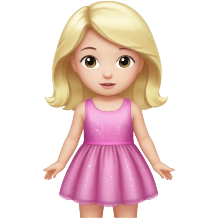 A baby with a pink sparkling dress and blonde hair and black hair and long hair emoji