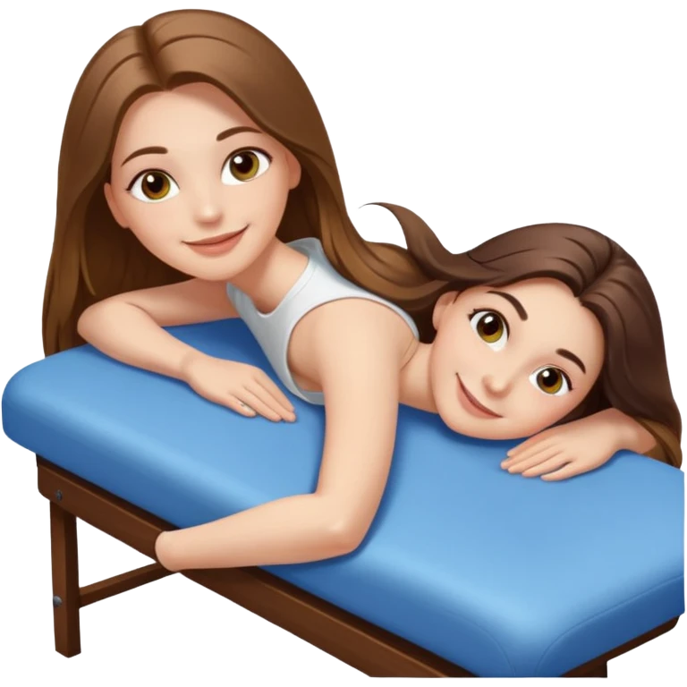 smiling white long brunette hair girl with hazel eyes laying on massage table emoji