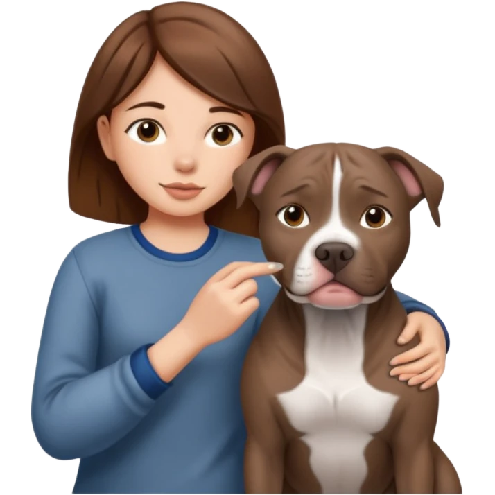 Girl with brown hair and grey pit bull dog emoji