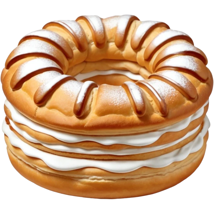 classic French Paris-Brest cake, round choux pastry, filled with praline cream, dusted with powdered sugar, elegant, no text emoji