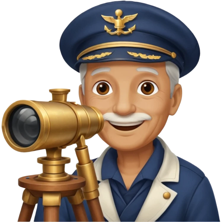 old sailor looking through a telescope, smiling, no text emoji