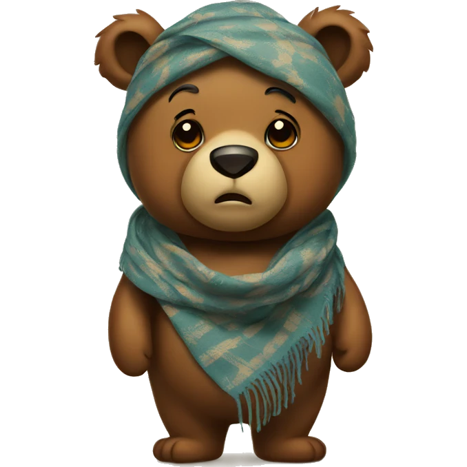 Bear with a vintage scarf around his head, pouting emoji