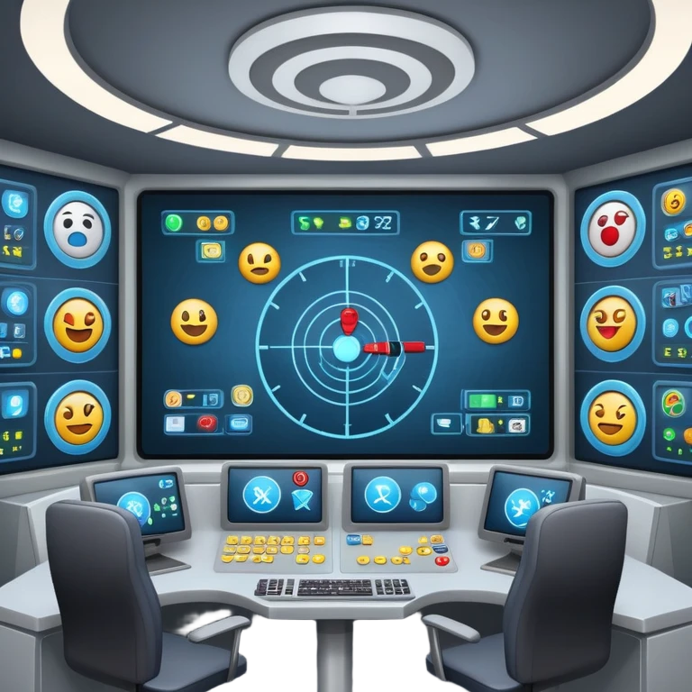 control room with radar screen showing emoji targets emoji