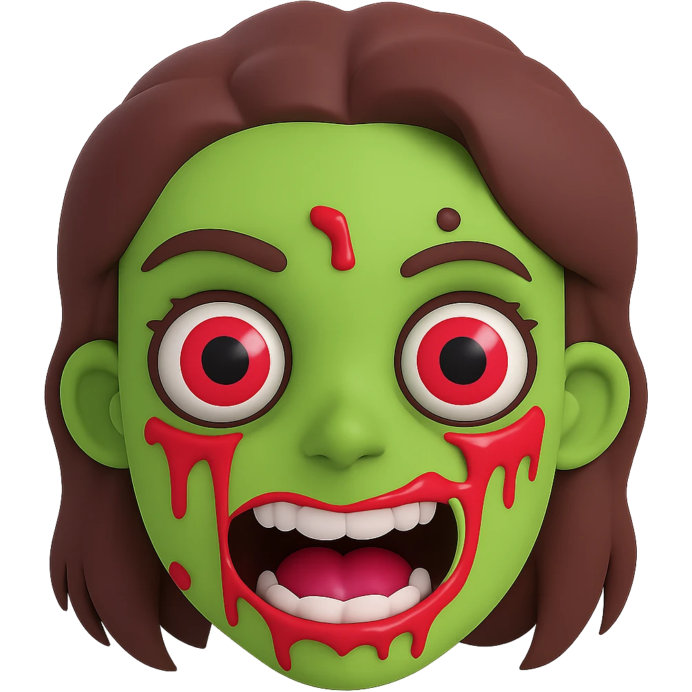 Make the female zombie's skin green, keep the original style exactly as is, no background. emoji