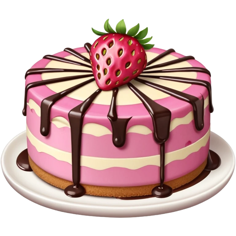 Pink Strawberry Cheesecake With Chocolate Syrup  emoji
