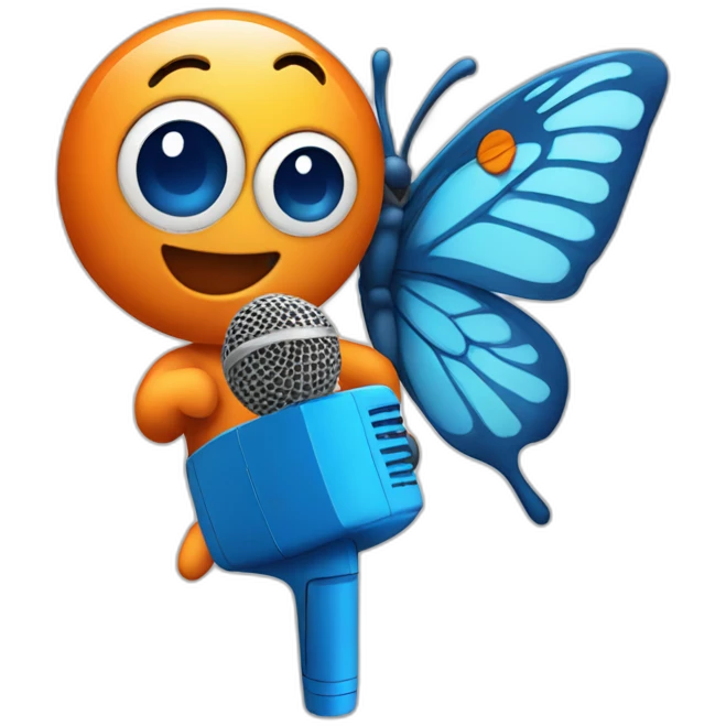 Cartoon Blue and orange singing with butterfly and in the mike emoji