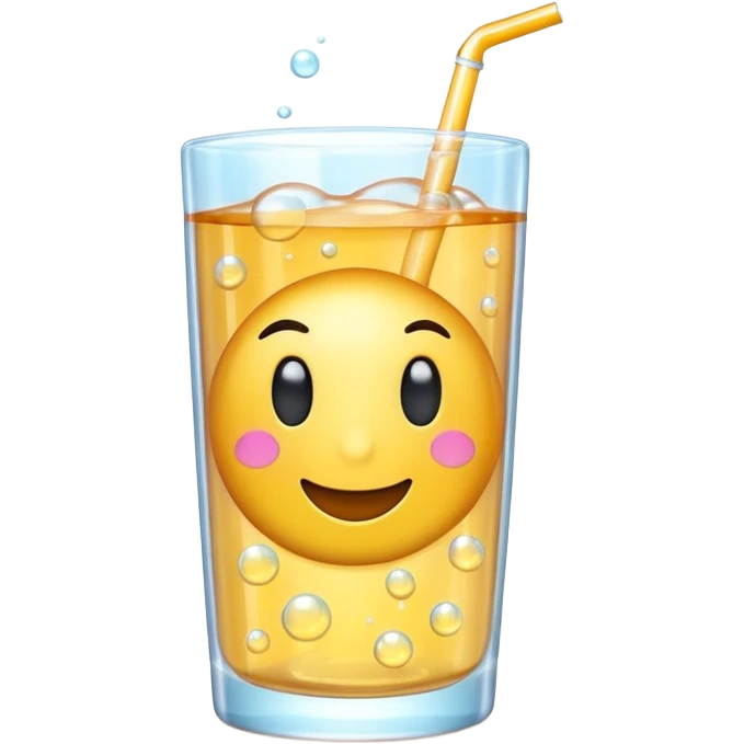 3D iPhone style emoji of bubbly soda pop, fizzy bubbles rising, translucent sparkling liquid, isolated on white background, soft shadows, high detail, playful and cute. emoji