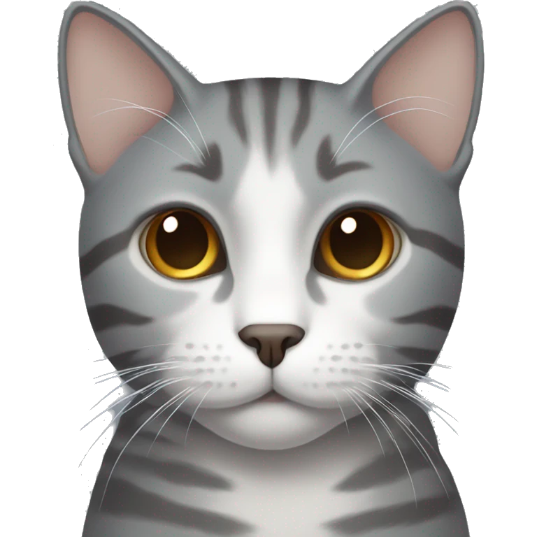 gray cat with white stripes and brown eyes emoji