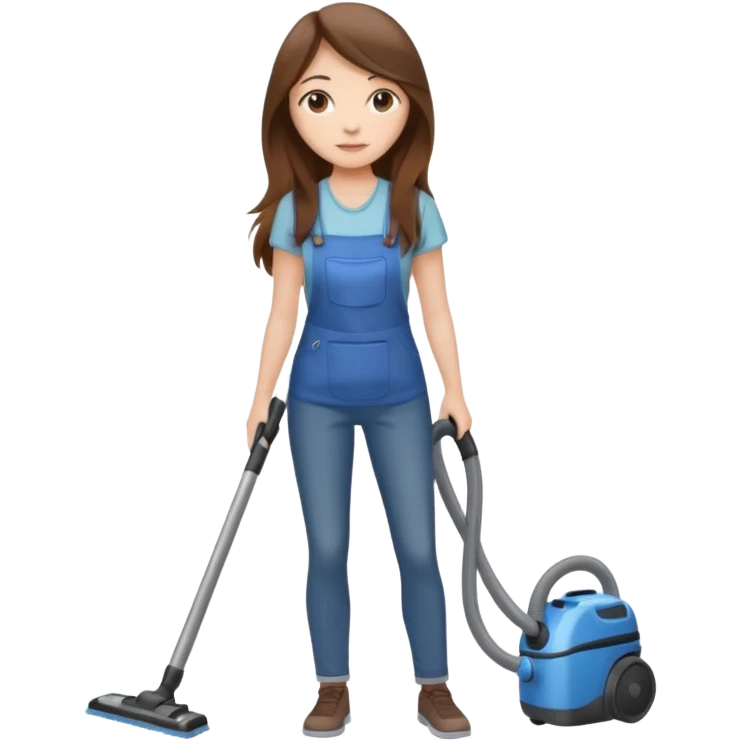 beautiful girl with long brown hair cleaning and vacuuming emoji