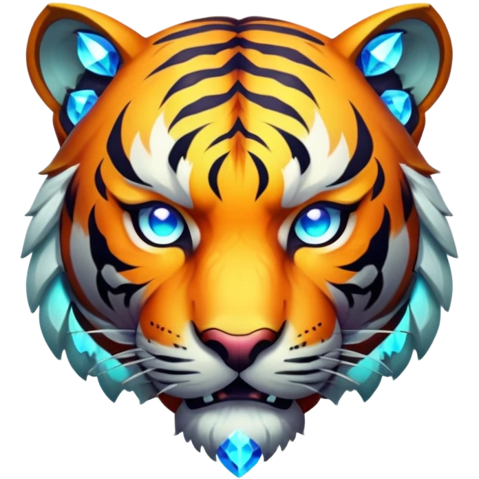 tiger face in Path of Exile 2 style with dark fantasy elements and gem powers for Twitch emote emoji