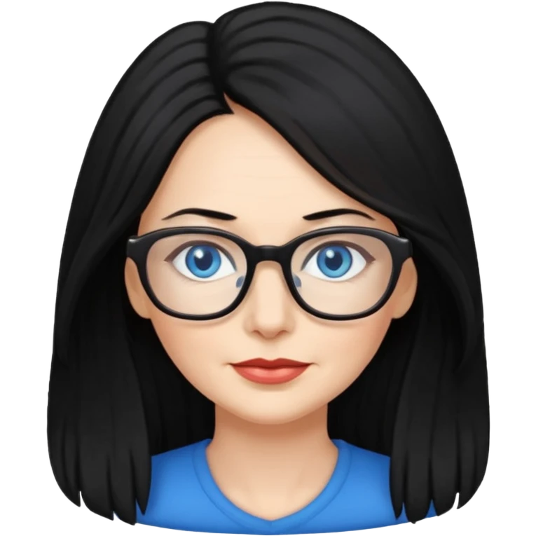woman 50 years old, long and fluffy black hair, blue eyes, glasses emoji