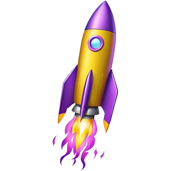 yellow rocket with purple fire flying in cosmos emoji