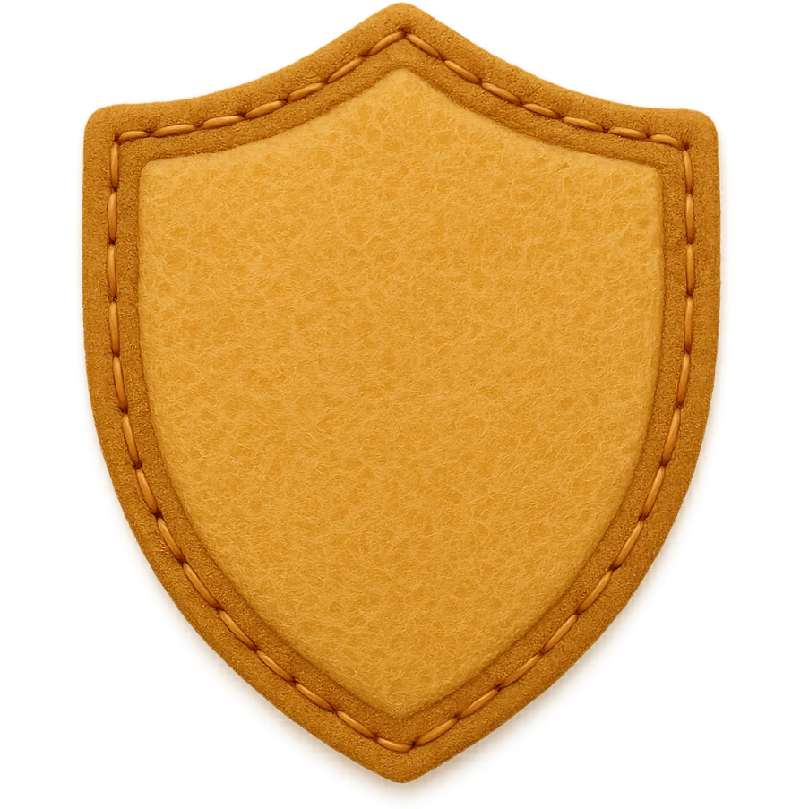 <StylePrompt>
  <Name>Minimal Felt Appliqué Icon</Name>
  <Description>
    A simplified plush icon style with soft felt textures, minimal facial features, and gentle stitching. Focuses on iconic shapes with low visual complexity for maximum clarity at small sizes.
  </Description>
  <VisualProperties>
    <Material>Felt</Material>
    <Texture>Soft, matte surface with faint fiber detail</Texture>
    <Stitching>
      <Type>Thin thread</Type>
      <Color>Muted orange or brown</Color>
      <Pattern>Sparse edge stitching only</Pattern>
    </Stitching>
    <Padding>Low to moderate—slightly puffy but not high-relief</Padding>
    <Edges>Smooth, rounded</Edges>
    <ColorPalette>
      <Primary>Warm yellows, oranges, and browns</Primary>
      <Accent>Minimal dark brown for eyes and nose</Accent>
      <Background>Plain or soft gradient, off-white preferred</Background>
    </ColorPalette>
  </VisualProperties>
  <FacialFeatures>
    <Eyes>Small circles, dark brown</Eyes>
    <Nose>Simple dot or triangle</Nose>
    <Mouth>Omit or use curved line only</Mouth>
    <DetailLevel>Low</DetailLevel>
  </FacialFeatures>
  <Rendering>
    <Lighting>Flat and soft, minimal shadows</Lighting>
    <Perspective>Side or front profile, no complex angles</Perspective>
  </Rendering>
  <Applicability>
    <SubjectType>Animals, objects, icons</SubjectType>
    <OutputFormat>Flat icon or patch-style asset</OutputFormat>
  </Applicability>
</StylePrompt>


{subject} = shield emoji