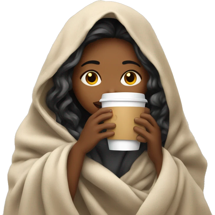 girl inside a blanket sipping coffee eyes closed emoji