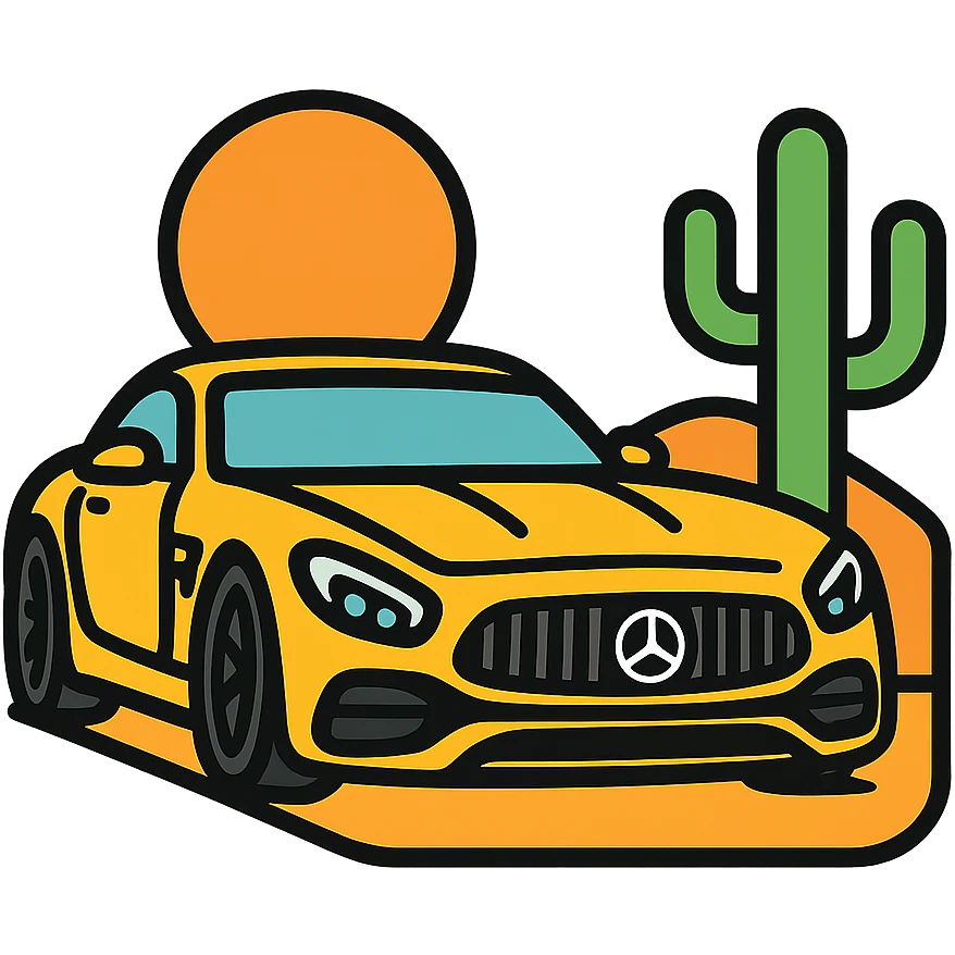 mercedes amg on desert next to cactus faun, cinematic emoji