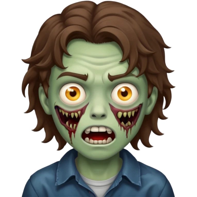 a boy with wavy hair, a zombie-shaped mouth piercing hum emoji