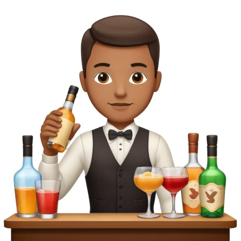 bartender mixing drinks, club backgroudn with bottles emoji