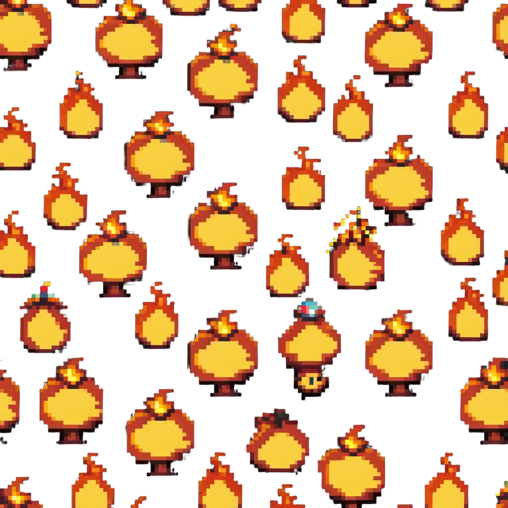 Bomberman right-facing end-cap explosion tile, flames ending and tapering rightward with pronounced flame wisps, orange/yellow with more red at the tips, extending about 70% into right direction emoji