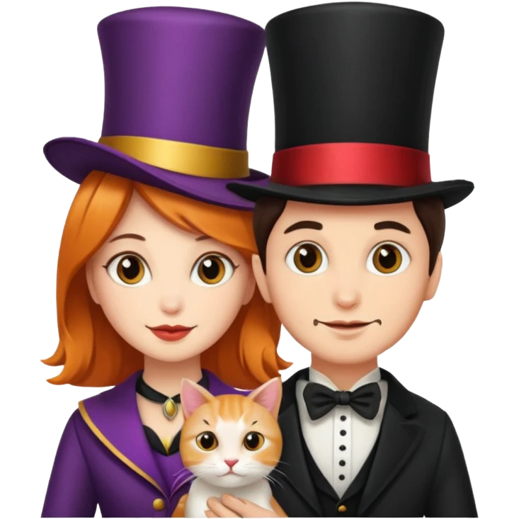 magician couple and their pet cat emoji