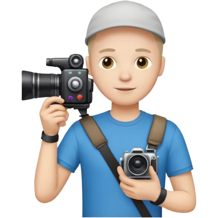 cameraman hold a camera, white skin and tshirt emoji