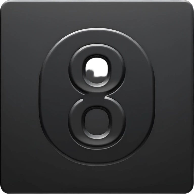 Minimal emoji, number 8 made of solid matte black metal, thick symmetrical form, subtle metal texture, deep shadows, no glow, no neon, flat emoji design, centered, transparent background emoji